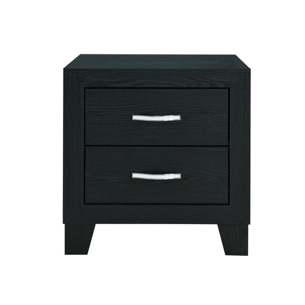English Elm CARLOS Black Nightstand with 2 Drawers, Solid Wood + MDF, Modern Black Finish, Glam Glam Accents B201P215912