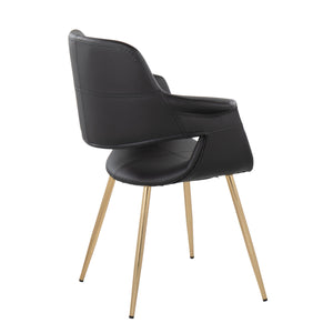 English Elm Vintage Glam Art Deco Chair with Gold Metal Legs and Plush Upholstery — Retro Chic Pair, Indoor Use Black B202P223668