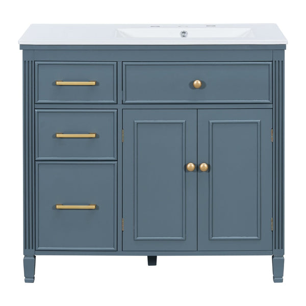English Elm [video] 36 Inch Freestanding Bathroom Vanity Ceramic Sink Acacia Legs Gray Blue Cabinet N759P284623C