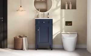 English Elm 18-inch French Style Freestanding Bathroom Vanity with Ceramic Sink Soft Close Storage Blue N710P411340C