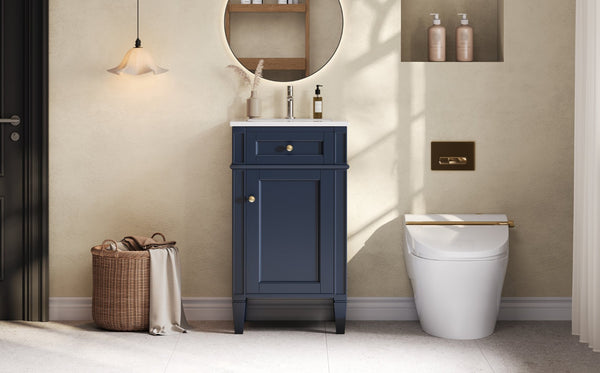 English Elm 18-inch French Style Freestanding Bathroom Vanity with Ceramic Sink Soft Close Storage Blue N710P411340C