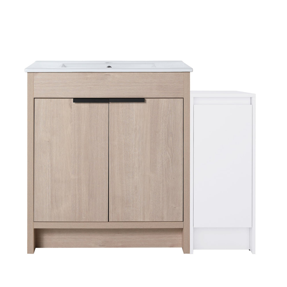 English Elm 42 Inch Freestanding Bathroom Vanity With Ceramic Sink, Soft-Close Doors & Ample Storage Space W999S00304