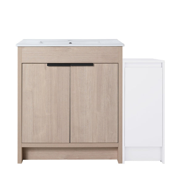 English Elm 42 Inch Freestanding Bathroom Vanity With Ceramic Sink, Soft-Close Doors & Ample Storage Space W999S00304