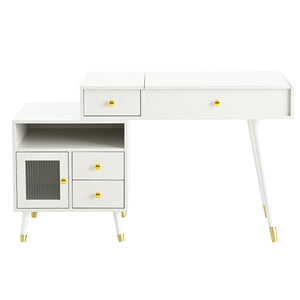 English Elm 3-in-1 Vanity Desk with LED Flip Mirror, Compact Makeup/Dressing Table with Storage Drawers & Stool White N844P291656A