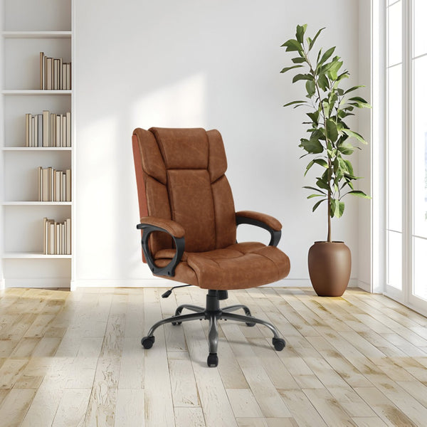 OSP Home Furnishings Execuative High Back Faux Leather Office Chair with Lumbar Support and Pneumatic Lift High-Back Saddle FL14570-U41