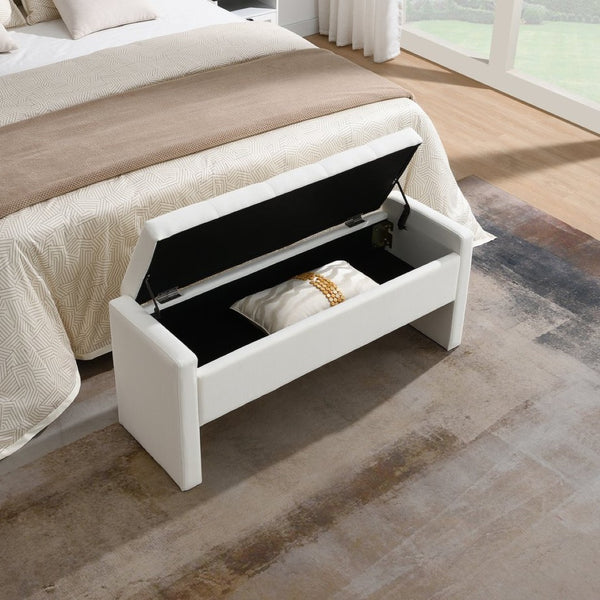 English Elm Modern Linen Upholstered Storage Bench Tufted Seat Organizer for Bedroom Entryway Beige W2671P429582