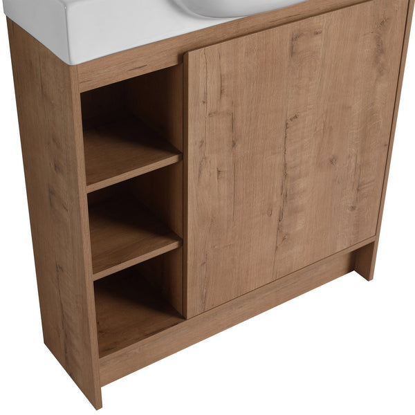 English Elm 30'' Freestanding vanity with white ceramic sink, soft-close doors, water-resistant melamine finish, modern handle design Imitative Oak W999P310754