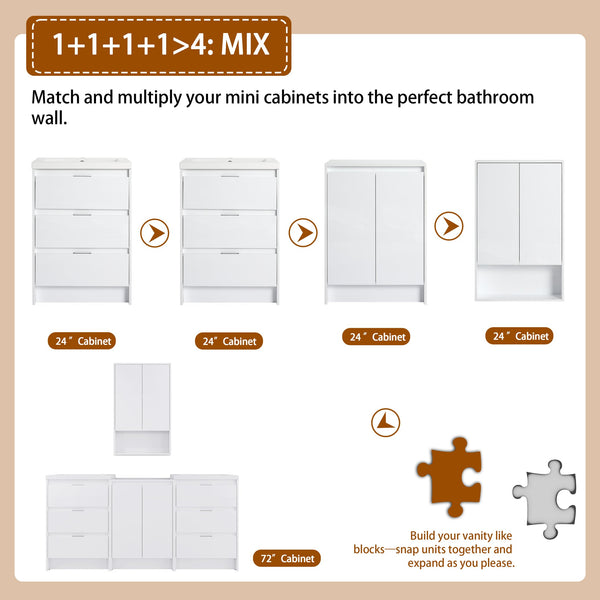 English Elm 72" Freestanding Bathroom Vanity Set With Modern Resin Sinks, Soft-Close Drawers & Ample Storage Space W999S00436
