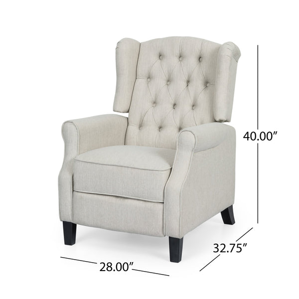 English Elm Christopher Knight Home® - Pushback Tufted Recliner Chair in Beige Fabric with Wingback Design, Birch Legs, Contemporary Comfort and Style 68629.00