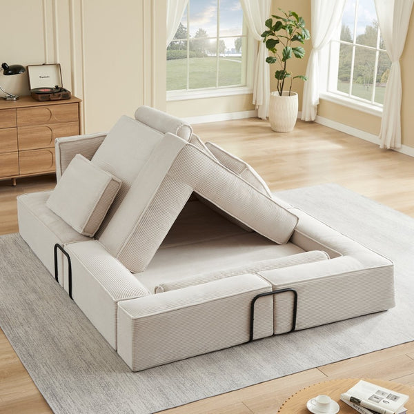 English Elm Large Modular Corduroy Sectional Sofa Configurable Seating for Family Living Rooms Khaki W3396S00057