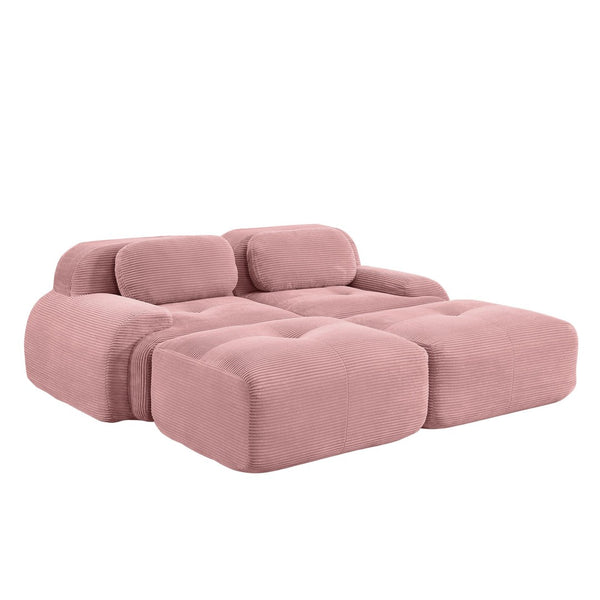 English Elm 2-seat Corduroy Modular Sectional Sofa Ergonomic Curved Design for Living Room Lounge W714S01405