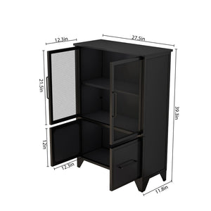 English Elm Storage Cabinet Matte Iron Four Door Sideboard with Adjustable Shelf for Modern Interiors Black W3151P407882