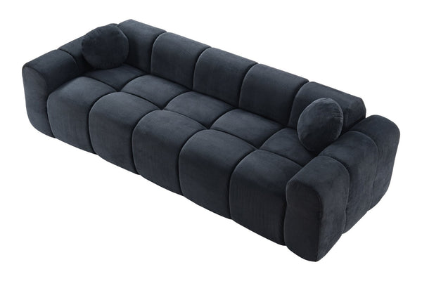 English Elm 98.4" Corduroy Cloud Puff Sofa Vacuum Packed 4-seater Living Room Couch with Pillows Black W5515P477282