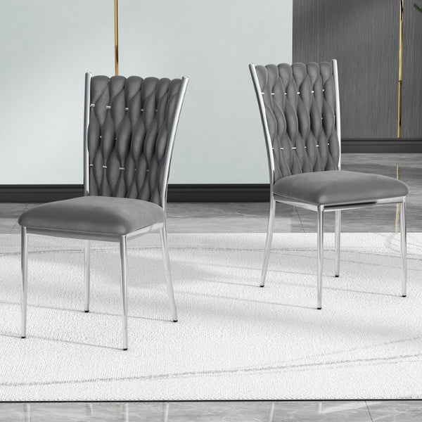 English Elm Modern Velvet Upholstered Dining Chairs Set of 2 with Electroplated Legs for Kitchen Dark Gray W210P301595