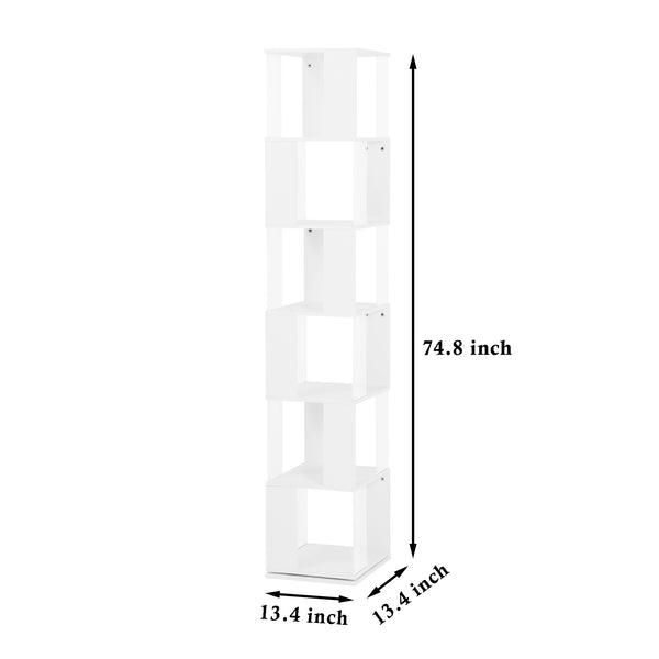 English Elm 6 tier Rotating Bookshelf with 360° Spin, Large Capacity Wood Veneer & Acrylic Shelves for Compact Spaces White W409P167478