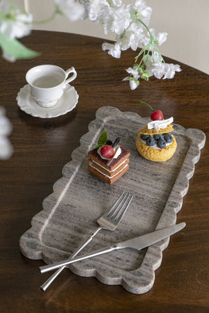 English Elm 14x8" Scalloped Marble Tray with Natural Gray Finish for Entertaining, Organizing, and Displaying Elegance W2078P359174