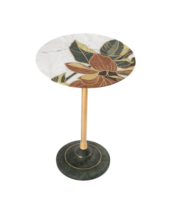 Currey & Company Roselle Stone Inlay Accent Table - Handcrafted Limited Edition Decor For Chic Home Interiors Gold Green & Pink Marble ,Carrara Marble ,Stainless Steel ,Brass 4000-0222-currey-company