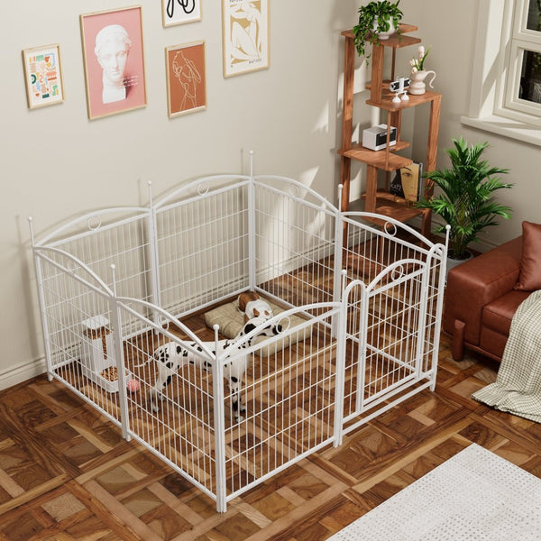 English Elm Dog Playpen 8 Panel Heavy Duty Iron Pet Fence Foldable Indoor Outdoor Exercise Pen White W368P234001