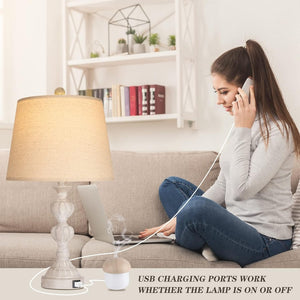 English Elm Touch Dimmer Farmhouse Ceramic Table Lamp Pair with Usb Ports for Bedroom Decor W3355P465453