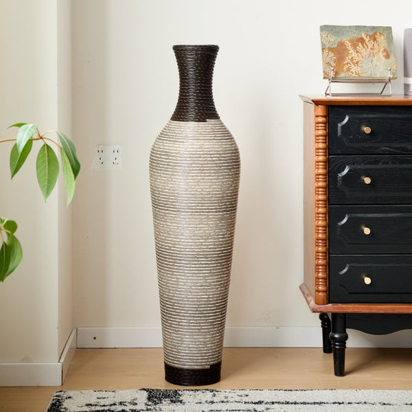 English Elm 39.4" Handwoven Pvc Rattan Style Tall Floor Vase Earthy Boho Decor for Any Room W2796P446191
