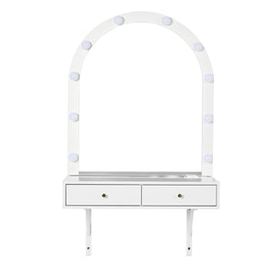 English Elm Floating Makeup Vanity Desk with LED 3-Mode Mirror, USB/Type-C Charging Port and Spacious Drawers Black,White N844P263662A