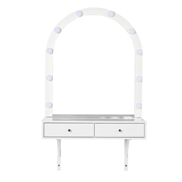 English Elm Floating Makeup Vanity Desk with LED 3-Mode Mirror, USB/Type-C Charging Port and Spacious Drawers Black,White N844P263662A