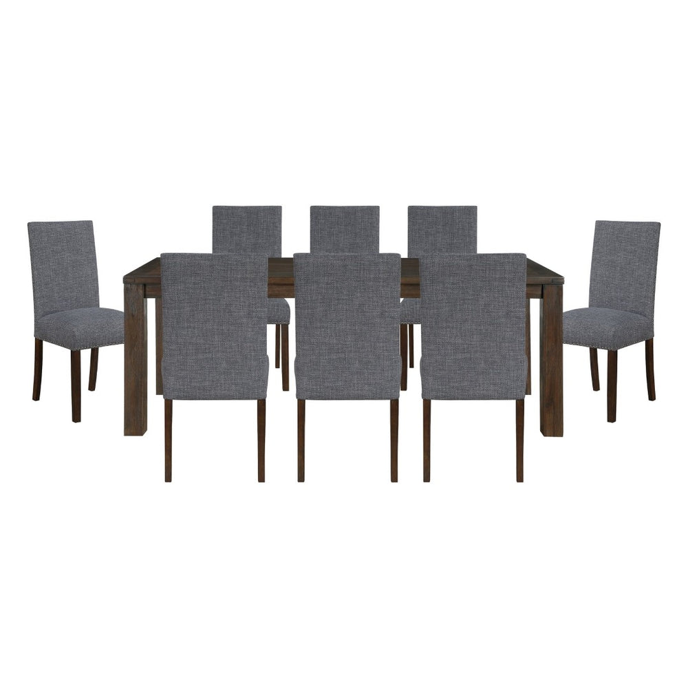 English Elm Classic 9 Piece Acacia Veneer Dining Set with Parsons Chairs and Nailhead Trim Dark Brown,Gray B011S02247
