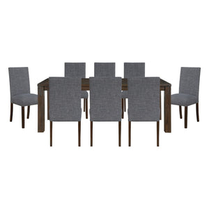 English Elm Classic 9 Piece Acacia Veneer Dining Set with Parsons Chairs and Nailhead Trim Dark Brown,Gray B011S02247