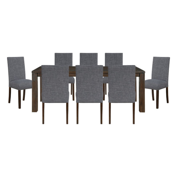 English Elm Classic 9 Piece Acacia Veneer Dining Set with Parsons Chairs and Nailhead Trim Dark Brown,Gray B011S02247