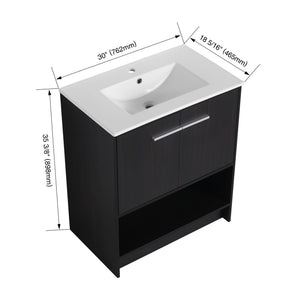 English Elm 30" Freestanding Bathroom Vanity With Soft Closing Doors & Integrated Ceramic Sink For Modern Spaces W1972S00018