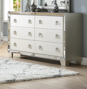 English Elm Traditional Elegant 6-Drawer Dresser with Antique Finish and Decorative Pulls for Spacious Bedroom Storage Silver 65 L x 21 W x 38 H B011P395082