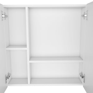 English Elm Medicine Double Door Cabinet with Mirror and External Shelf for Bathroom Storage, Sleek Durable Design White 28.74 L x 22.04 W x 5.51 H B097133011