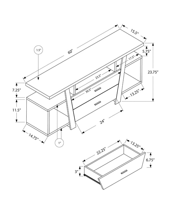 English Elm Tv Stand 60 Inch Console Media Center in Taupe Laminate with Open Shelves, Wire Management & Drawers B2710P219100