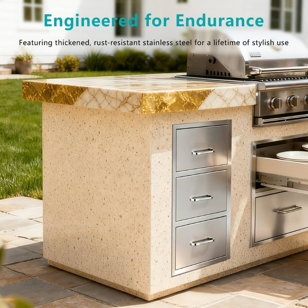 English Elm Stainless Steel Kitchen Organizer with Drawers and Built in Paper Towel Dispenser W5006P397549