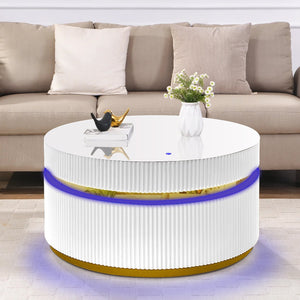 English Elm Tavita Round Glass Coffee Table 39" with Custom LED Ambient Lighting, Minimalist Modern Centerpiece B061P253484