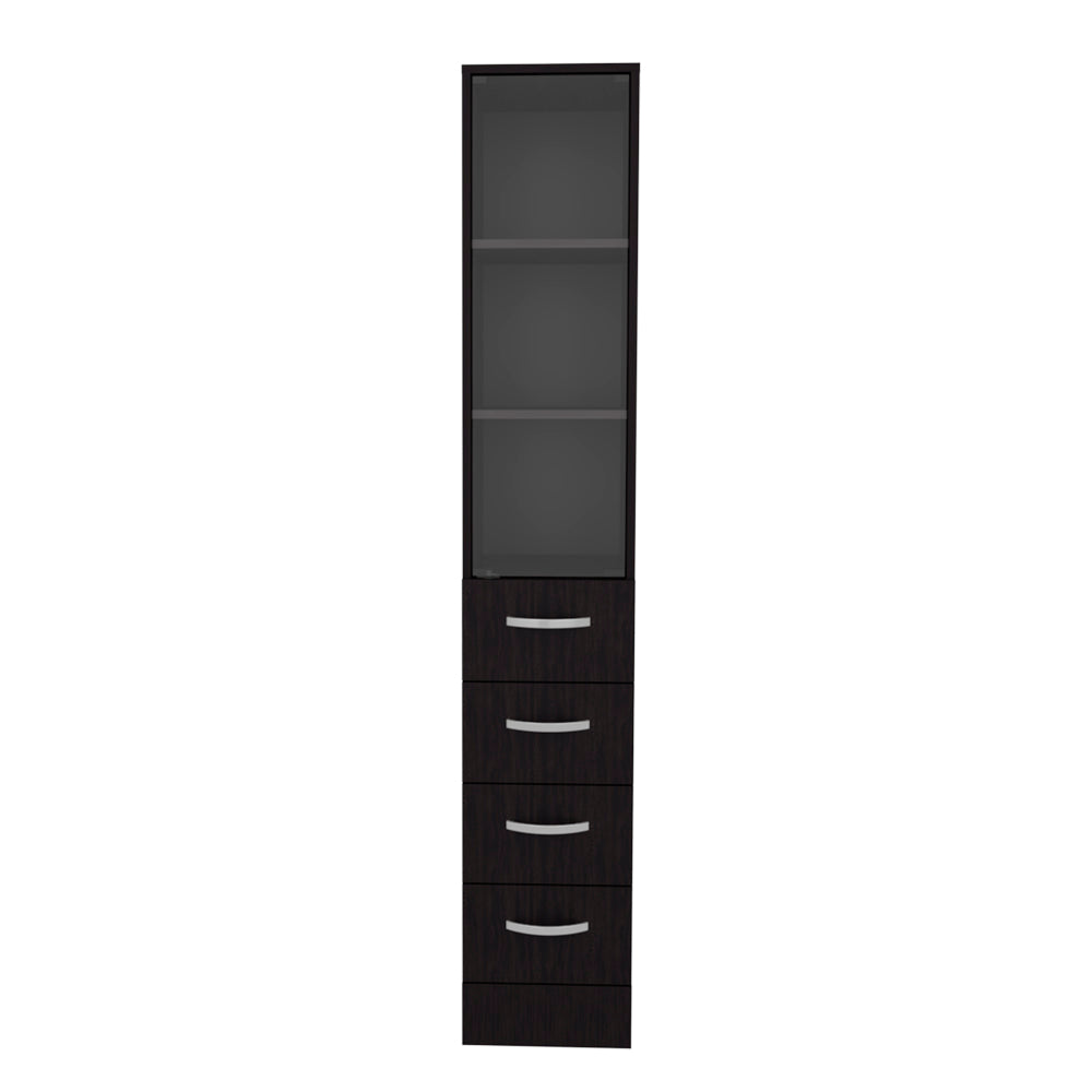 English Elm Linen Black Engineered Wood Bathroom Cabinet with Glass Door, 3 Shelves & 3 Drawers, Durable Storage B092S00293