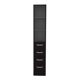 English Elm Linen Black Engineered Wood Bathroom Cabinet with Glass Door, 3 Shelves & 3 Drawers, Durable Storage B092S00293
