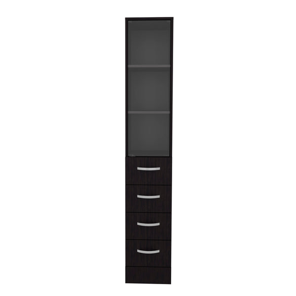 English Elm Linen Black Engineered Wood Bathroom Cabinet with Glass Door, 3 Shelves & 3 Drawers, Durable Storage B092S00293