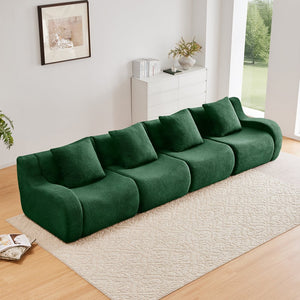 English Elm 4-Seat Boneless Sofa with Plush Teddy Fabric, No Assembly, Curved Armrests, Anti-Slip, Durable Fill Green W714S01444