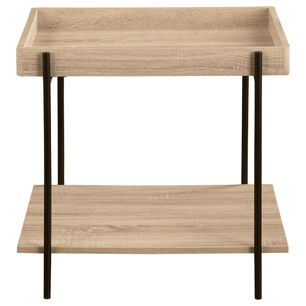 English Elm Miller Light Brown Square End Table With Tray Top & Open Shelf - Modern Wood Accent For Home Decor B062P299834