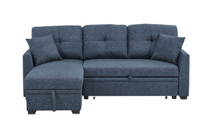 English Elm 76.5" Chenille Tufted Sectional Sleeper Sofa with Reversible Chaise and Hidden Storage Dark Blue B2748S00003