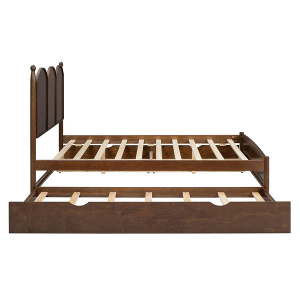 English Elm Queen Size Platform Bed With Twin Xl Trundle & 2 Spacious Drawers - Elegant Walnut Design Upgrade N820S00025D-GIGA