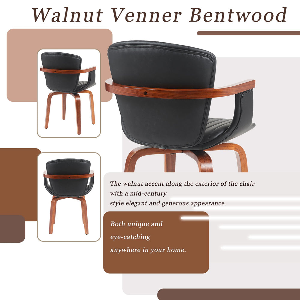 English Elm Mid-Century Bentwood Swivel Dining Chairs Set Of 2 – Stylish Pu Leather Accent Chairs In Black N842P290039B