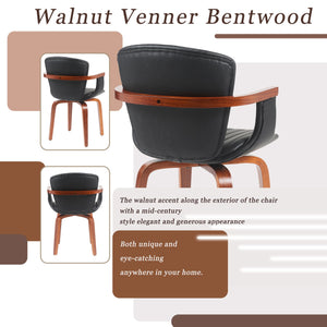 English Elm Mid-Century Bentwood Swivel Dining Chairs Set Of 2 – Stylish Pu Leather Accent Chairs In Black N842P290039B