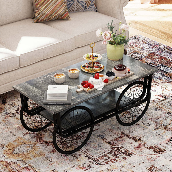 English Elm Modern Modern Style Coffee Table Rectangle Nesting Side Tables Black Metal Wood Retro Chic for Living Room Decor Durable Stylish Storage W2167P206025