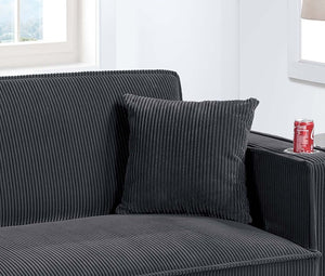English Elm 1pc Corduroy Convertible Sofa with Storage Base Usb Port Cup Holders Wood Legs Black B011P430418