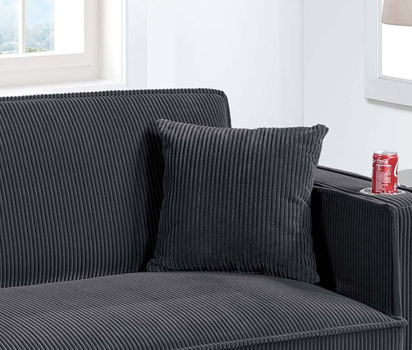 English Elm 1pc Corduroy Convertible Sofa with Storage Base Usb Port Cup Holders Wood Legs Black B011P430418