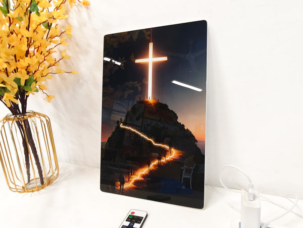 English Elm 16X10 Christian Cross Led Wall Art – Illuminated Acrylic Decor With Remote For Modern Homes & Prayer Spaces T3976P383252