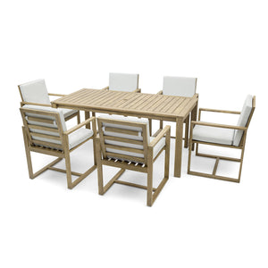 English Elm Patio Light Teak Acacia Wood Dining Set with Removable Beige Cushions, 6-Piece Outdoor Table & Chairs SZ000090AAA