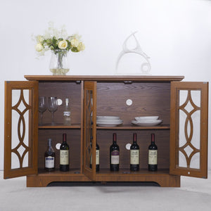 English Elm 48.66" Wide Tempered Glass Door Buffet Sideboard with Adjustable Shelves Dark Finish Dark Oak W2899P372745